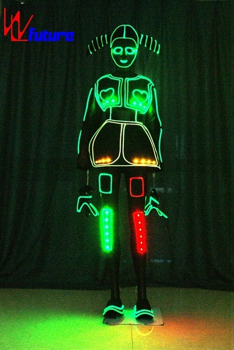 WL-0236 wireless control LED girls dresses with Helmet & braid LED Dance Costumes Performance wear