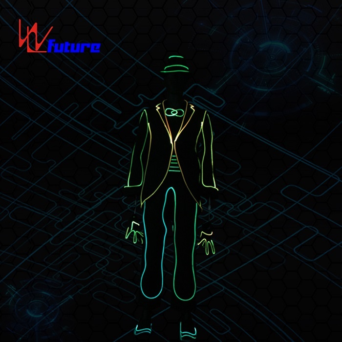 WL-0224 远程控制 LED/光纤 hip hop舞蹈表演服（带帽子+手套）， 迈克尔·杰克逊套装舞蹈服，LED发光表演服