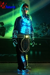 WL-0252 remote control programmable Fiber Optic & LED Tron Costume Luminous Clothing Team Tron Dance Costume with LED Hair